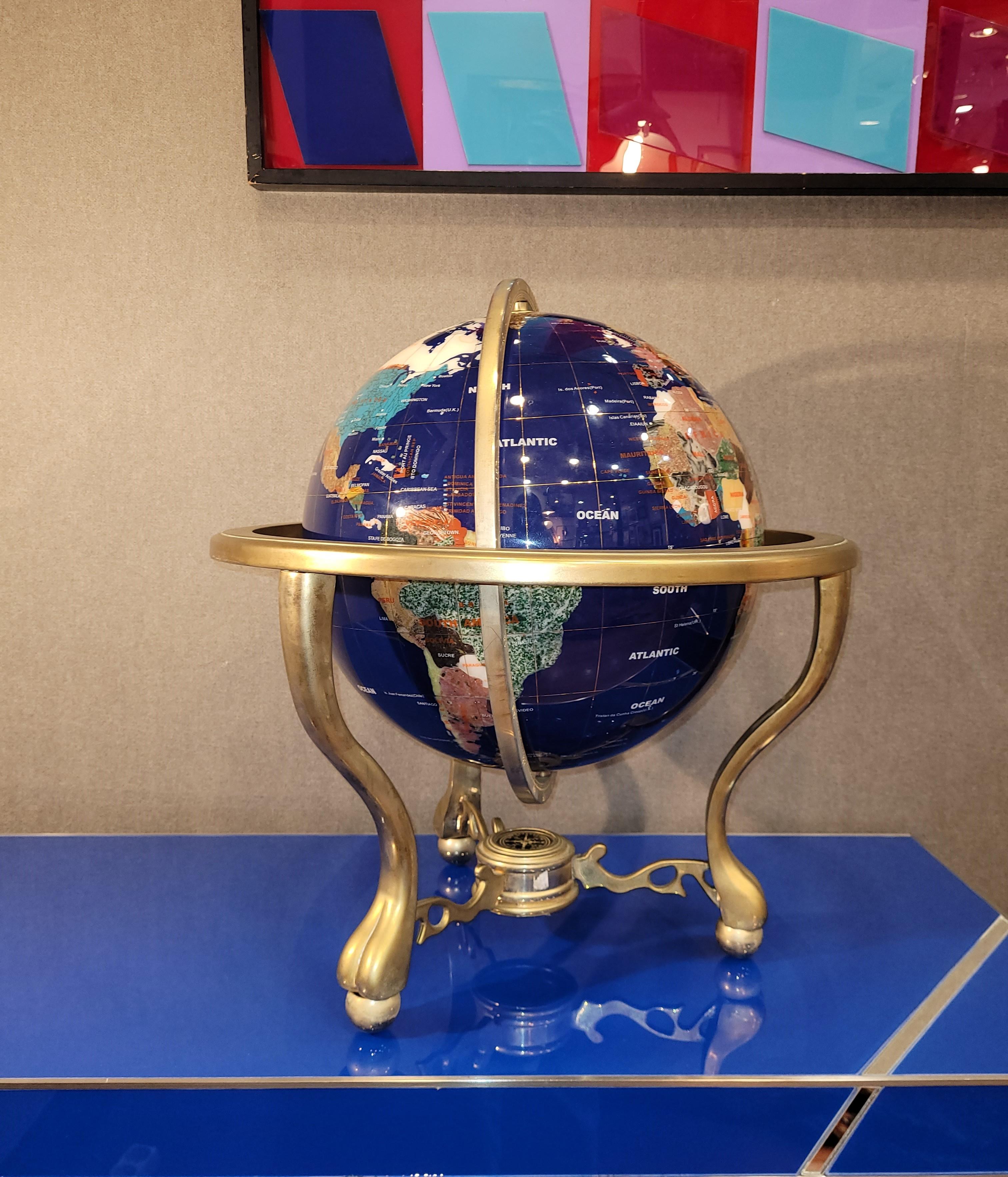 20th Century Lapis Lazuli Earth Globe, Marquetry in Precious Stones 8