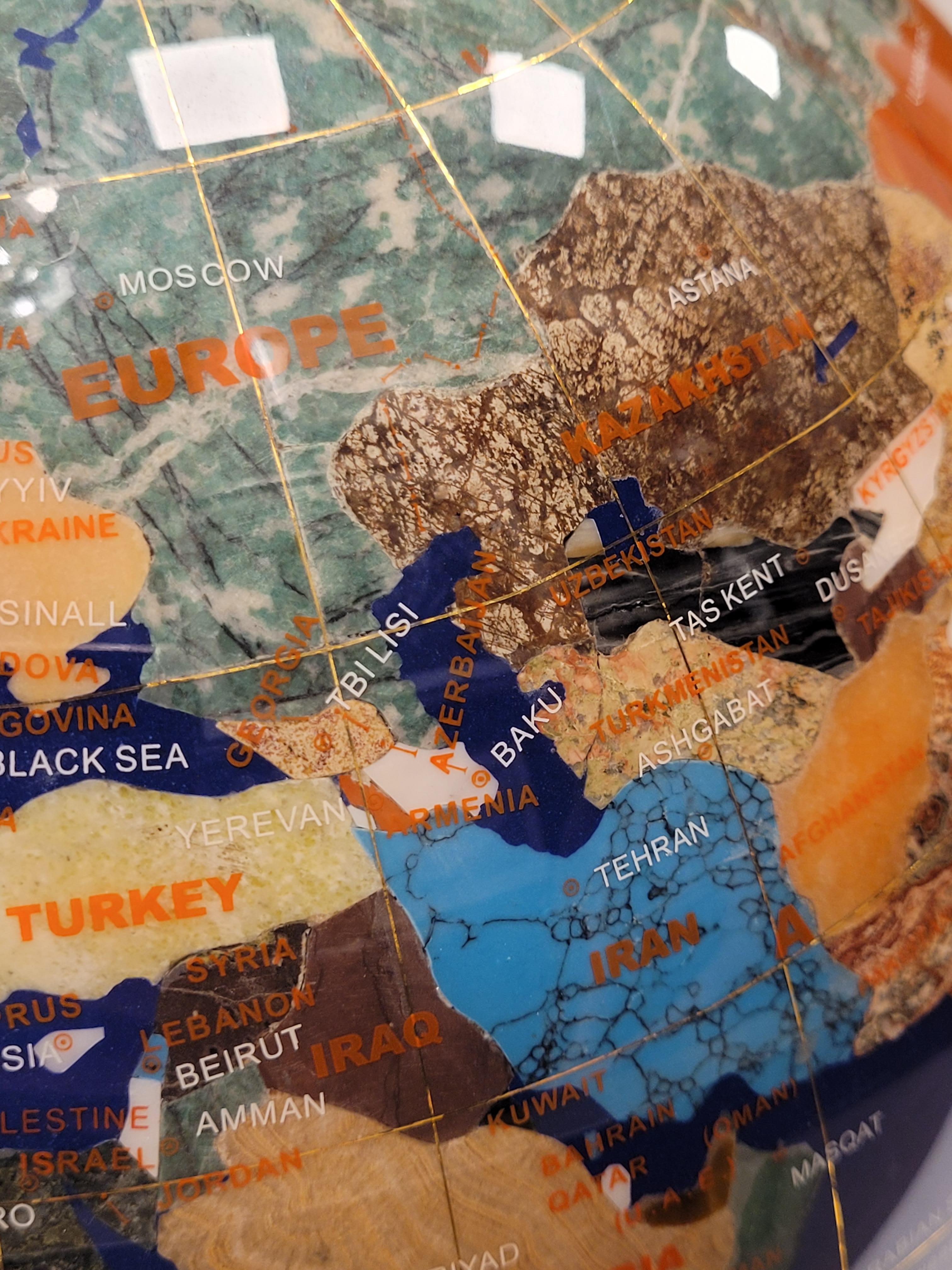 20th Century Lapis Lazuli Earth Globe, Marquetry in Precious Stones 8