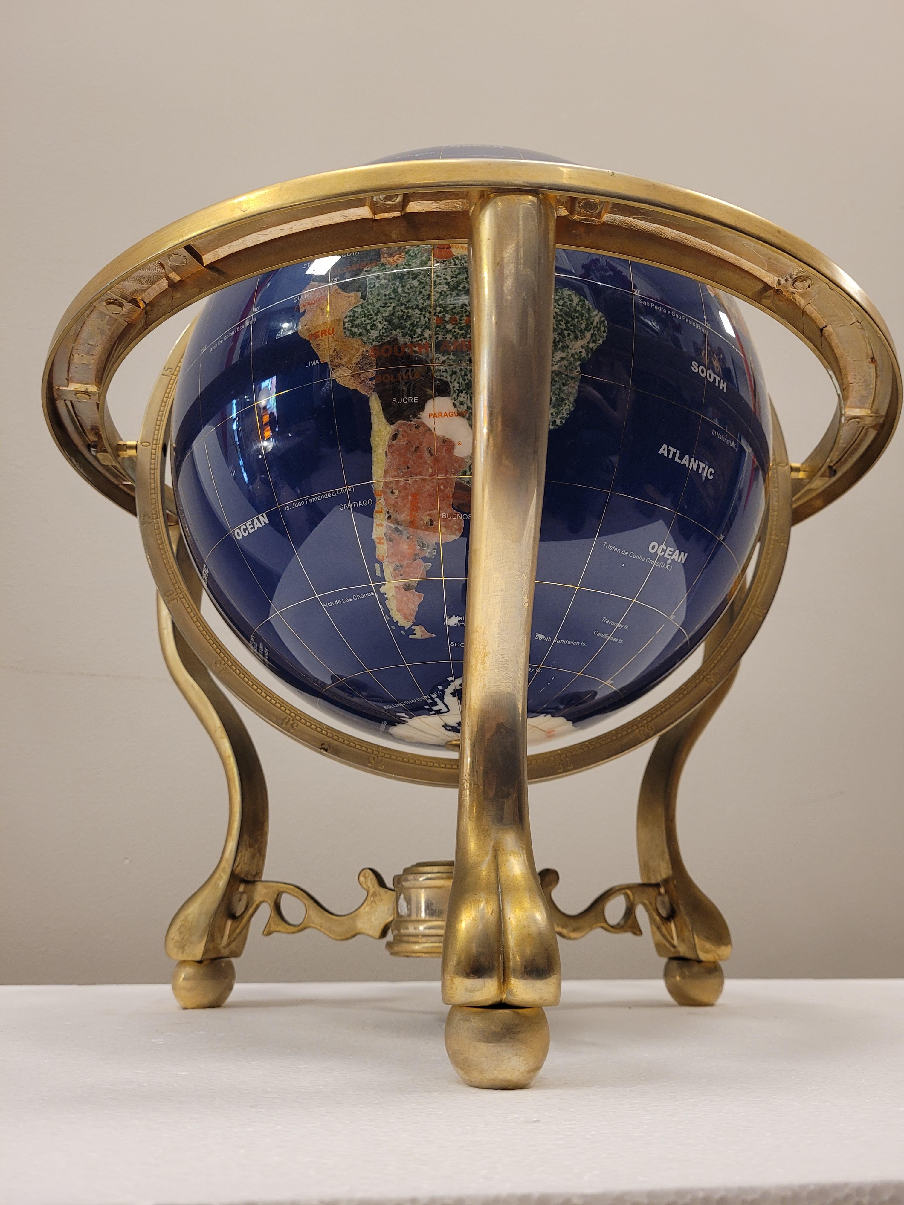 Mid-Century Modern 20th Century Lapis Lazuli Earth Globe, Marquetry in Precious Stones