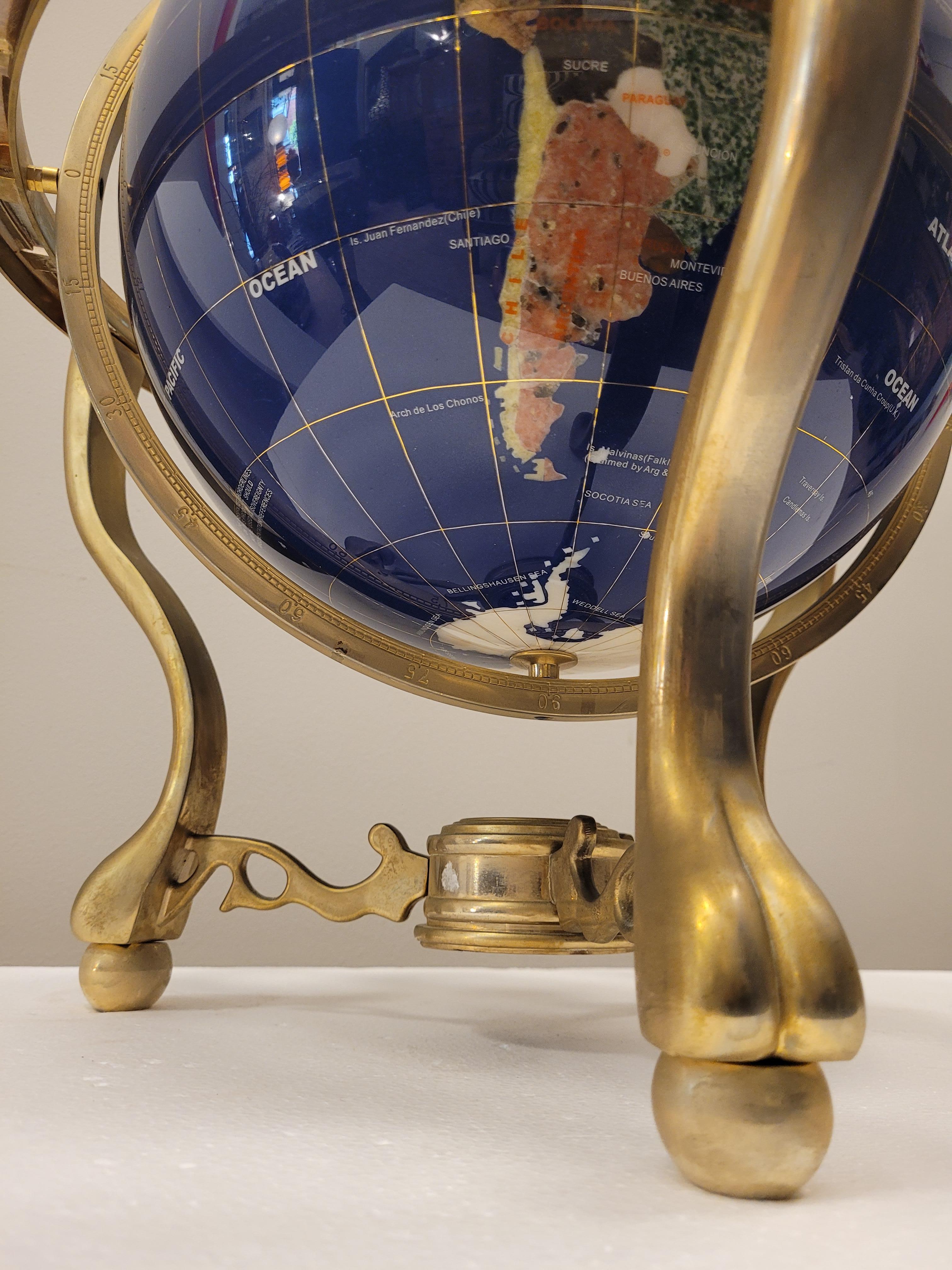 Hand-Crafted 20th Century Lapis Lazuli Earth Globe, Marquetry in Precious Stones