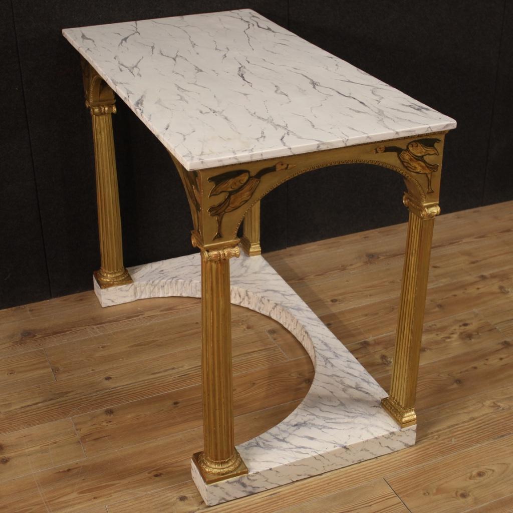 20th Century Laquered and Gilded Wood Italian Console with Faux Marble Top, 1970 7