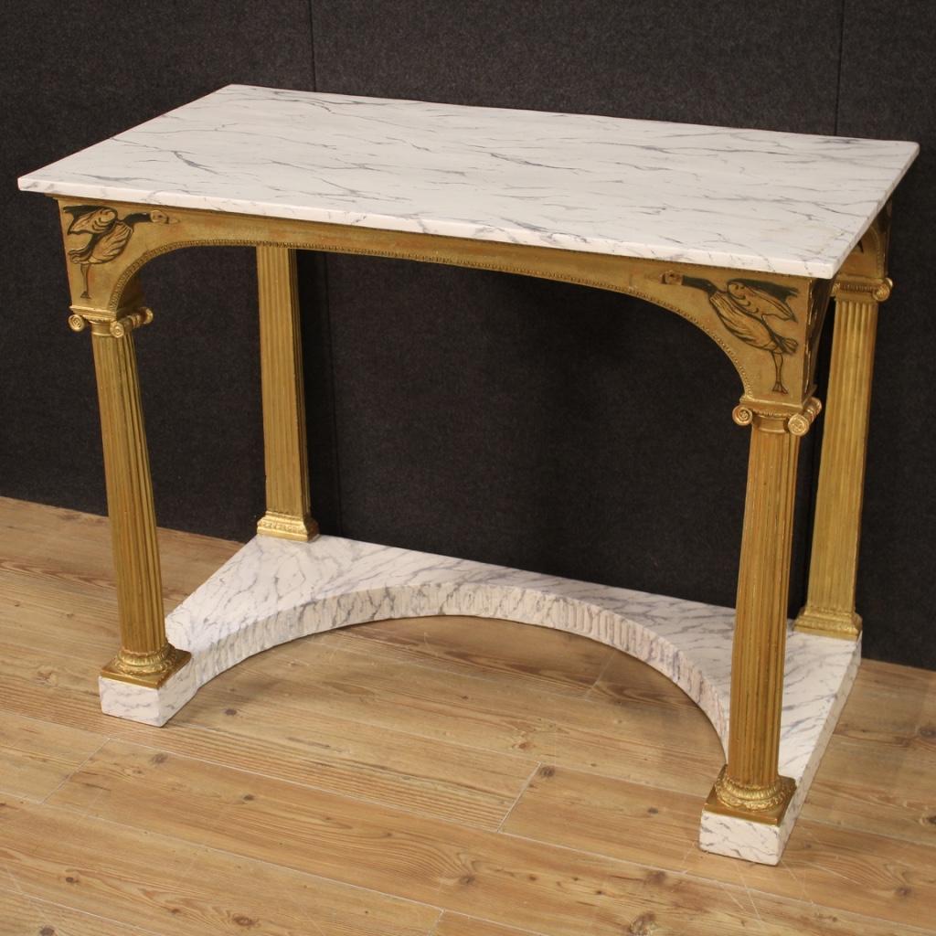 Late 20th Century 20th Century Laquered and Gilded Wood Italian Console with Faux Marble Top, 1970