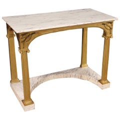 20th Century Laquered and Gilded Wood Italian Console with Faux Marble Top, 1970