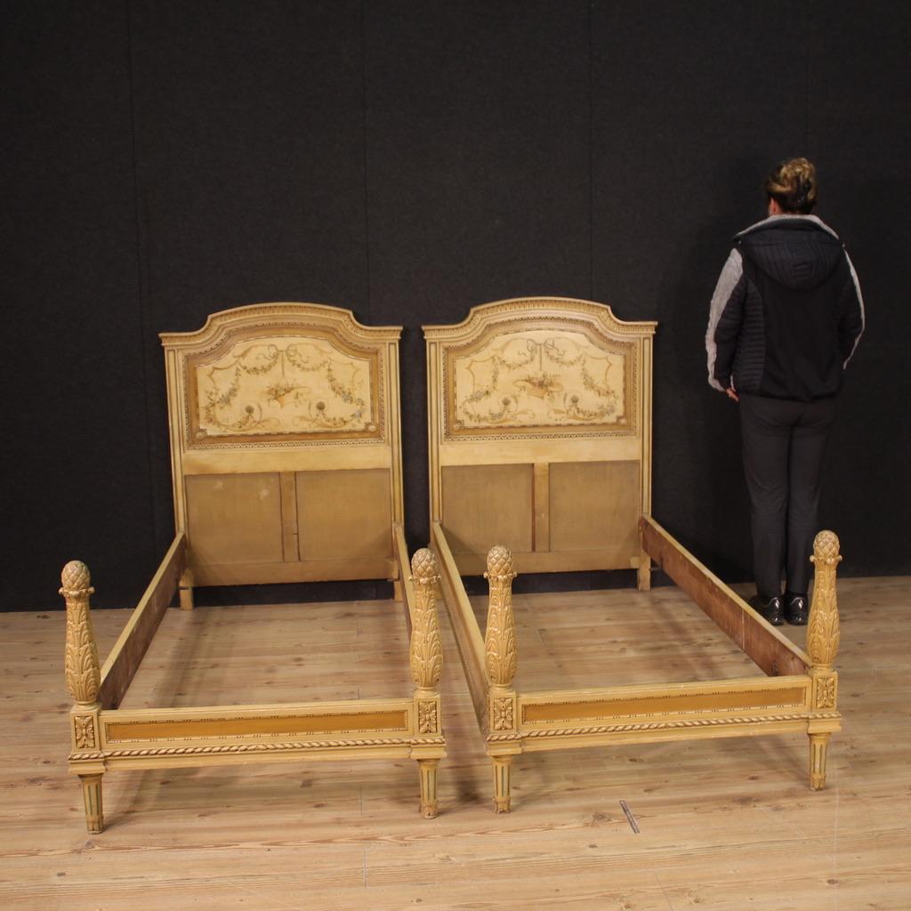 Lacquered 20th Century Laquered Wood in Louis XVI style Italian Bed, 1960s For Sale