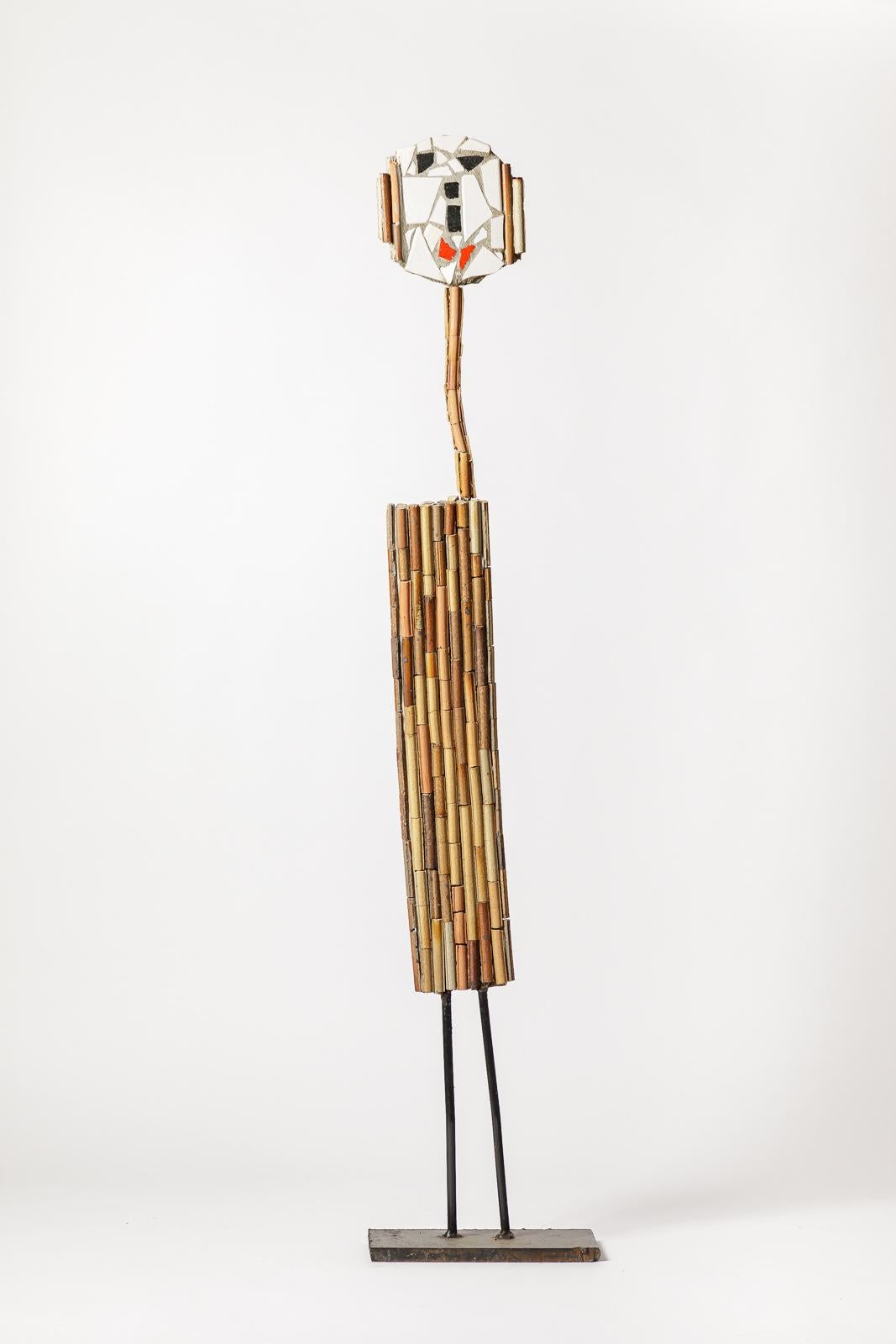 20th century large abstract figurative sculpture by Jean Linard La Borne 122 cm In Excellent Condition For Sale In Neuilly-en- sancerre, FR