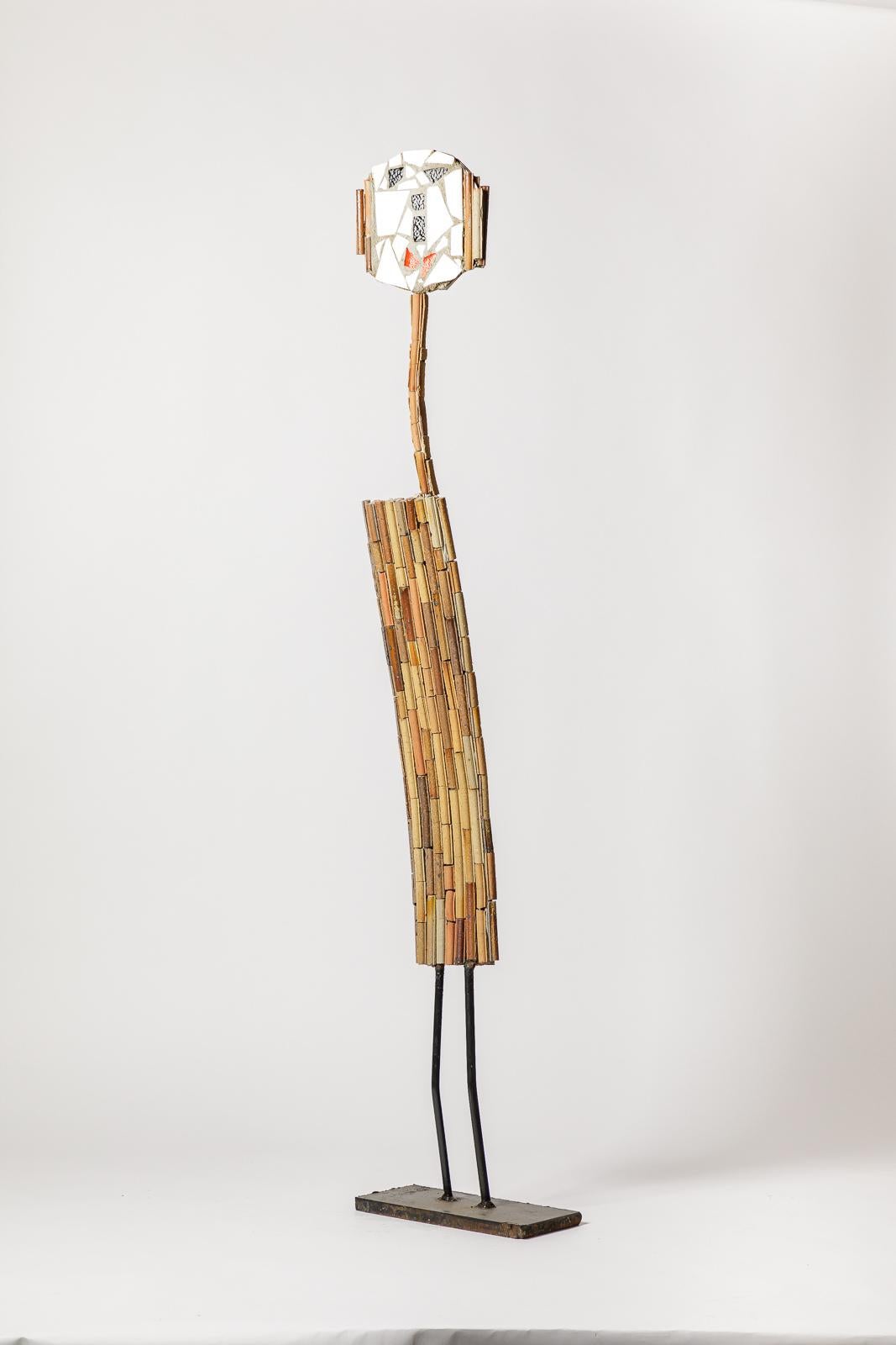 Ceramic 20th century large abstract figurative sculpture by Jean Linard La Borne 122 cm For Sale