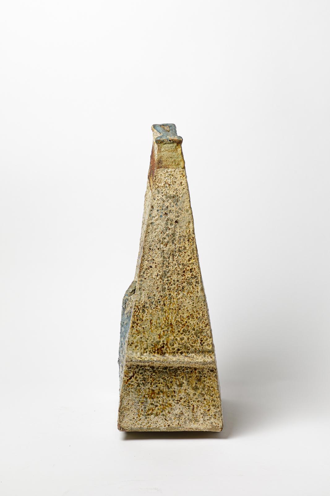 French 20th century Large abstract stoneware ceramic vase by Michel Delmotte 1969 For Sale
