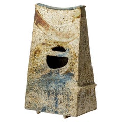 20e siècle Grand vase abstrait en céramique de grès de Michel Delmotte 1969