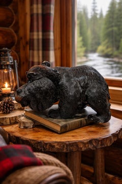 20th century Large Ainu Carved Wood Bear with Cub, Hokkaido, Japan