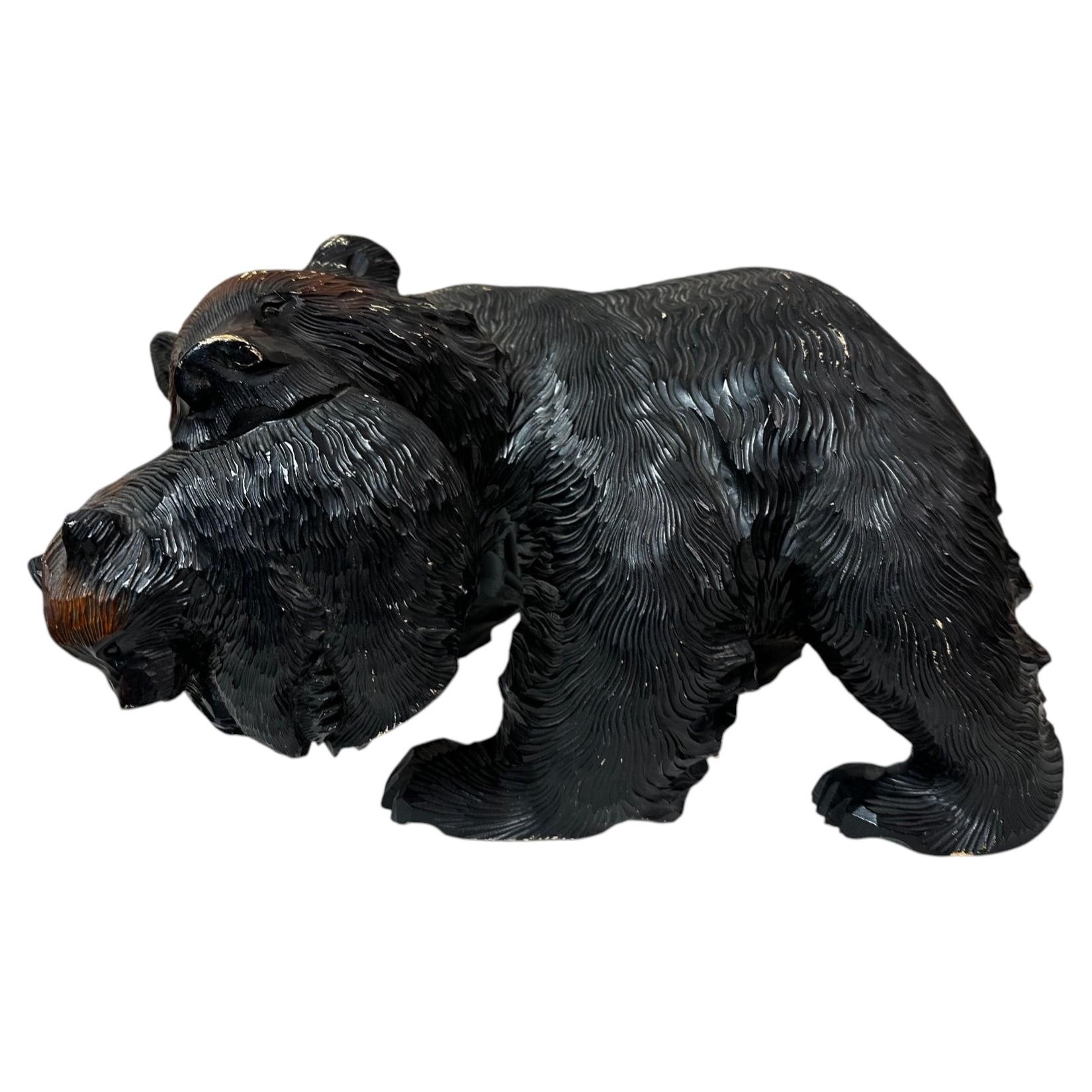 20th century Large Ainu Carved Wood Bear with Cub, Hokkaido, Japan