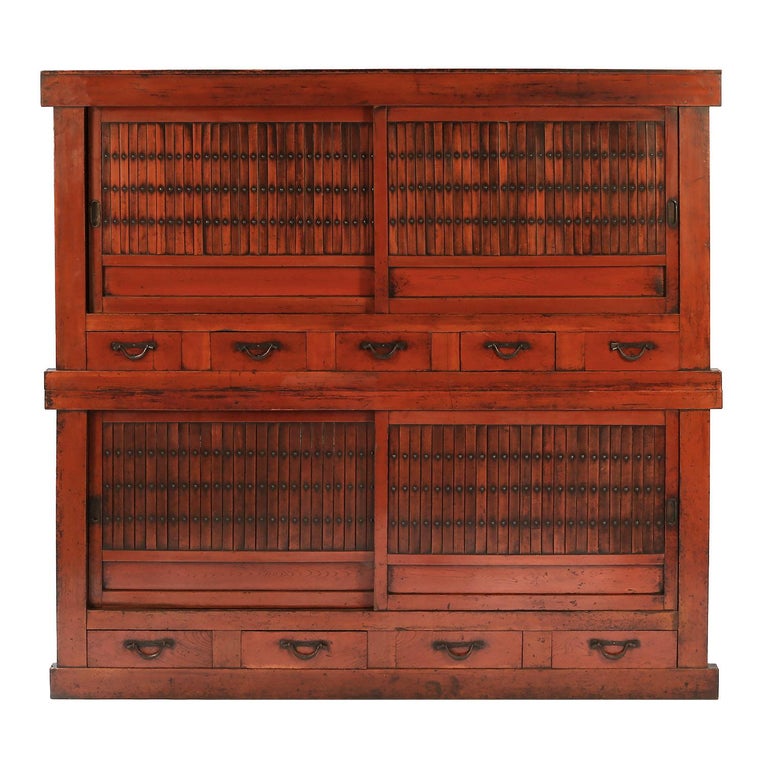 Late 19th Century Large Two Section Antique Japanese Kitchen Tansu