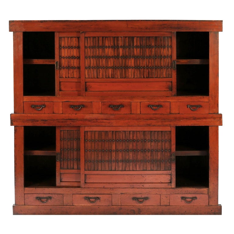 Late 19th Century Large Two Section Antique Japanese Kitchen Tansu