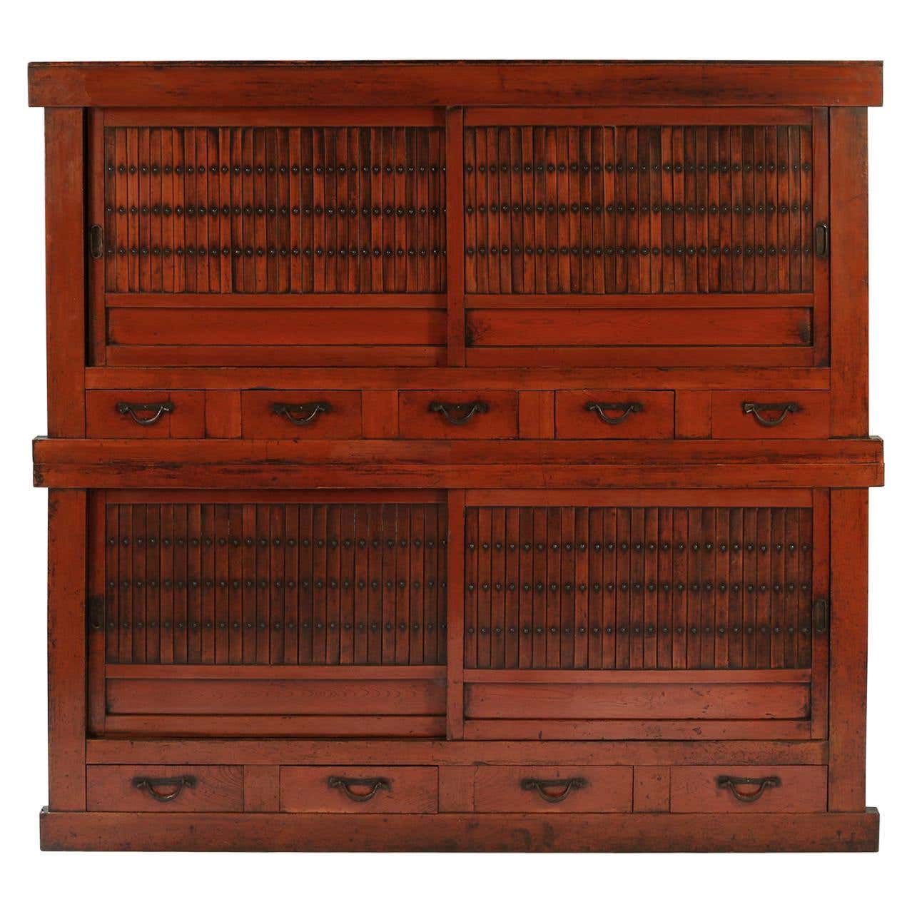 Late 19th Century Large Two Section Antique Japanese Kitchen Tansu For ...