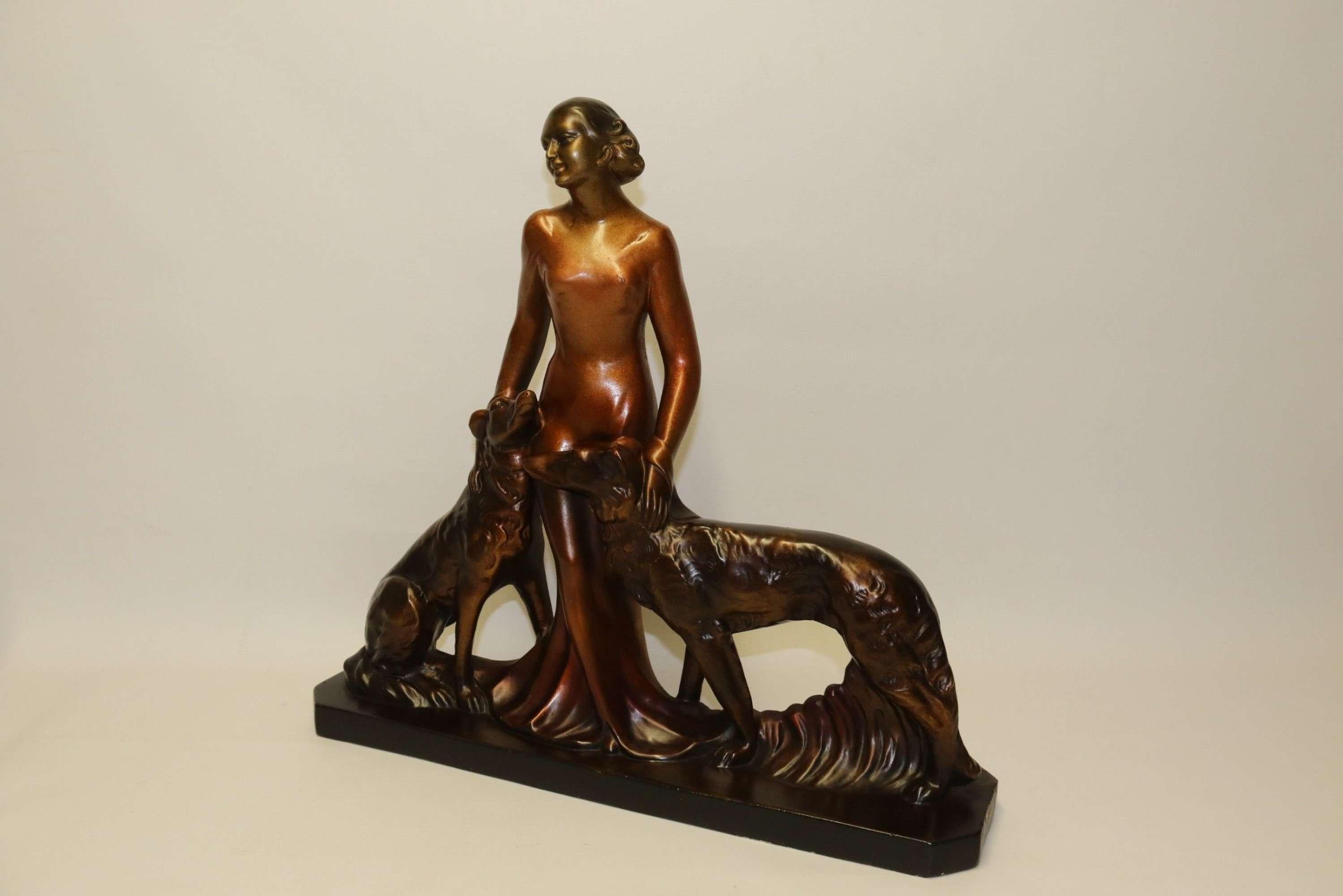 Cold-Painted 20th Century Large Art Deco Plaster and Cold Painted English Figure Group C 1930