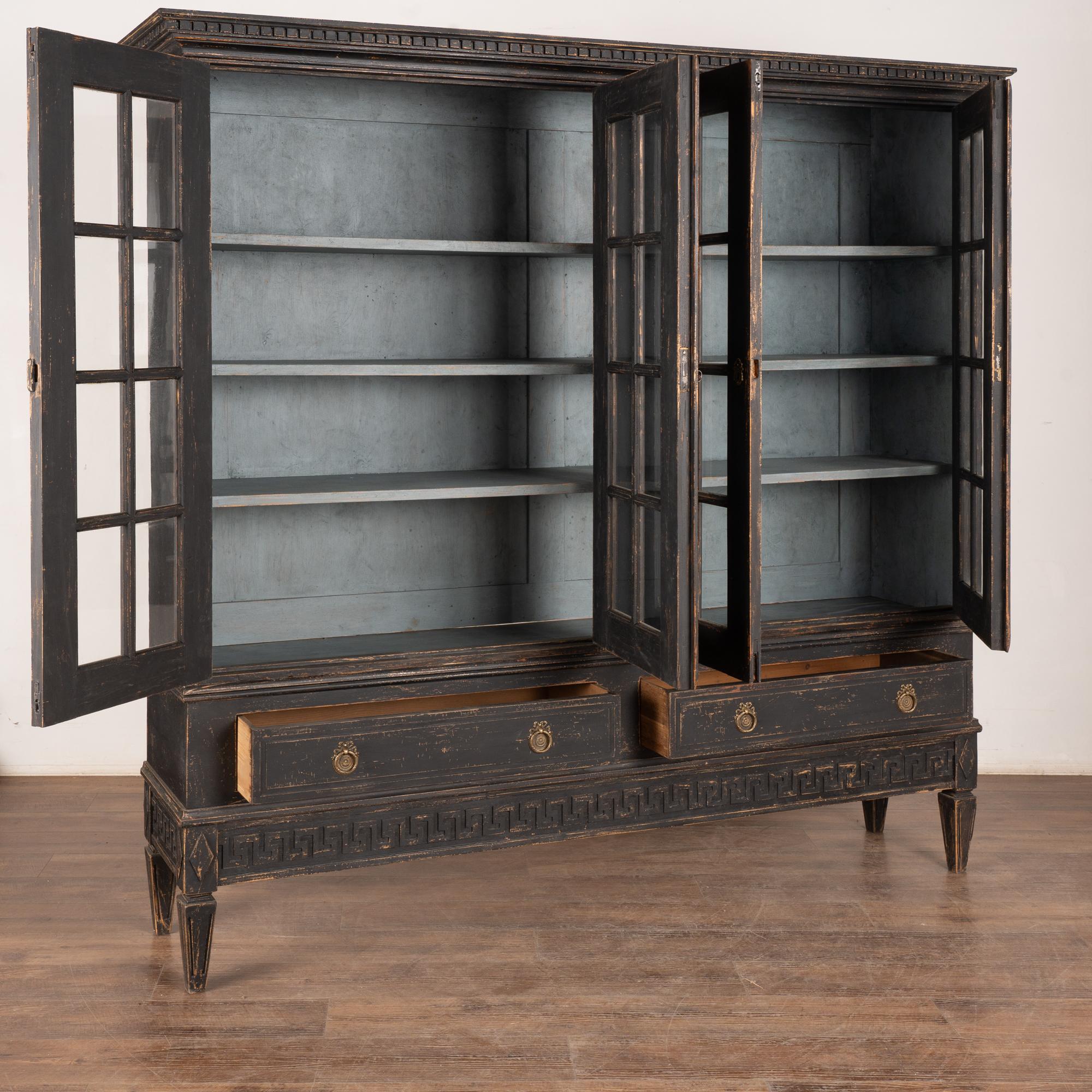 Gustavian 20th Century Large Black Bookcase Display Cabinet from Denmark For Sale