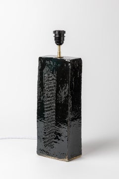 20th Century Large Black Stoneware Ceramic Table Lamp french Potter, 1980