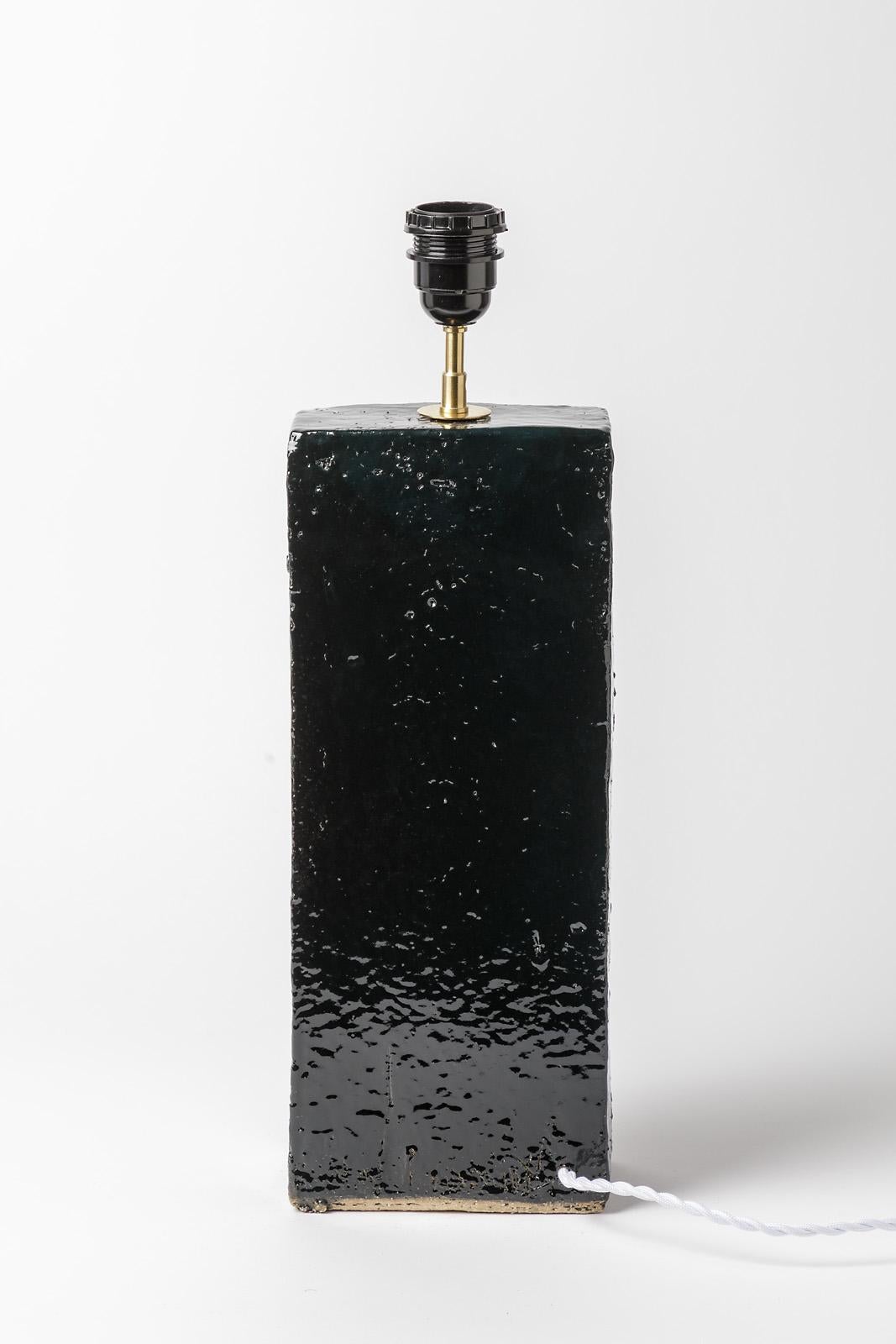 French 20th Century Large Black Stoneware Ceramic Table Lamp french Potter, 1980 For Sale