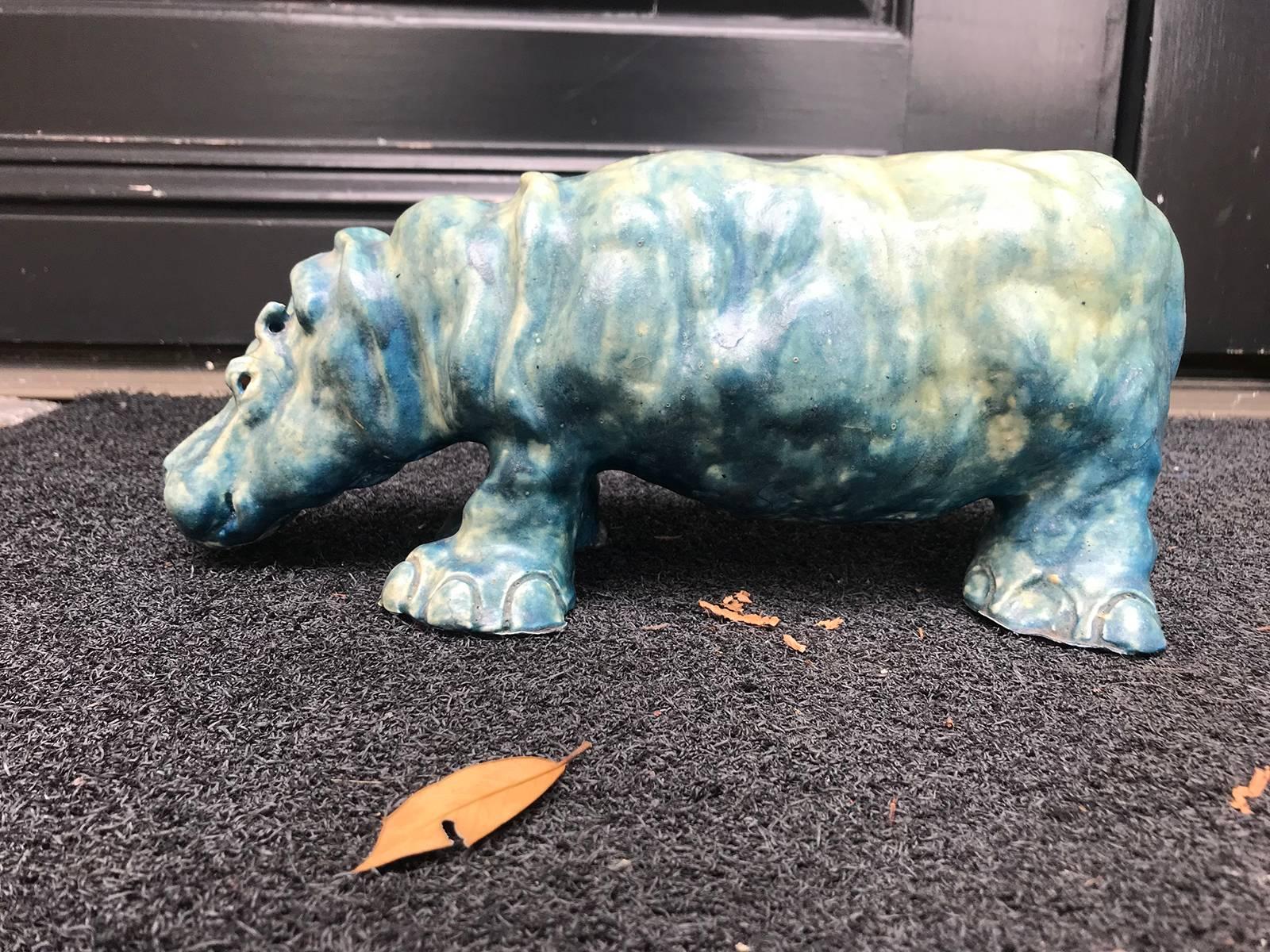 20th century large blue Egyptian fiancé hippopotamus.