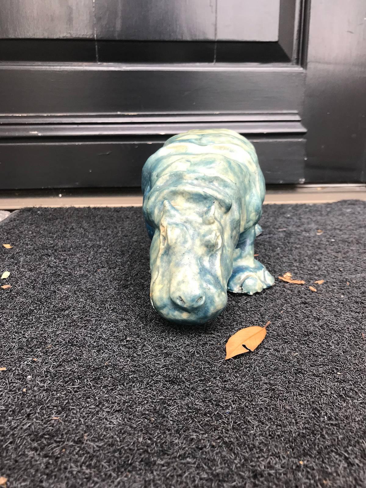 20th Century Large Blue Egyptian Fiancé Hippopotamus In Good Condition In Atlanta, GA