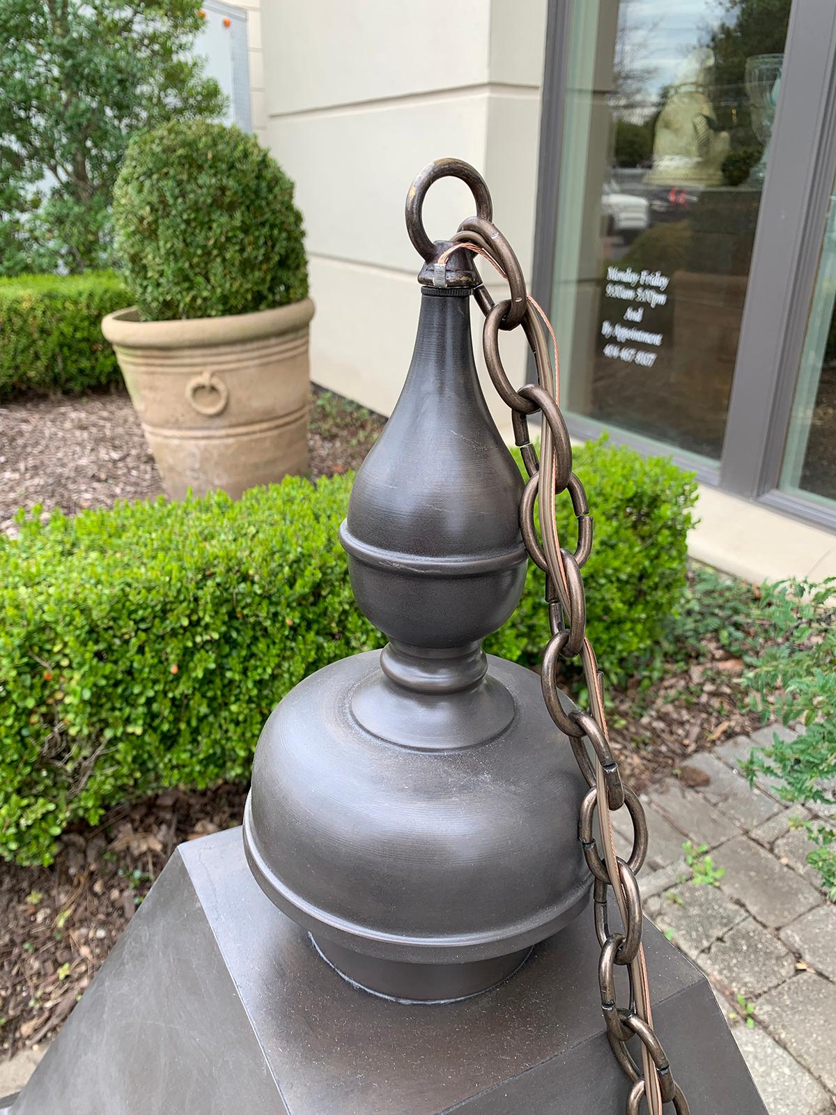 20th Century Large Brass Four-Light Lantern, Old Glass 5