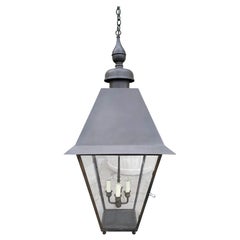 20th Century Large Brass Four-Light Lantern, Old Glass