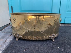20th Century Large Brass Oval Cachepot with Lion Head Pulls