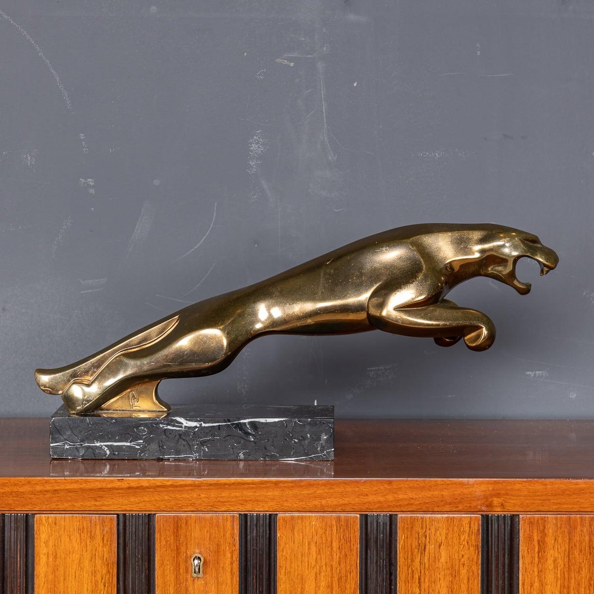 British 20th Century Large Bronze Jaguar Showroom Model On A Marble Plinth c.1970