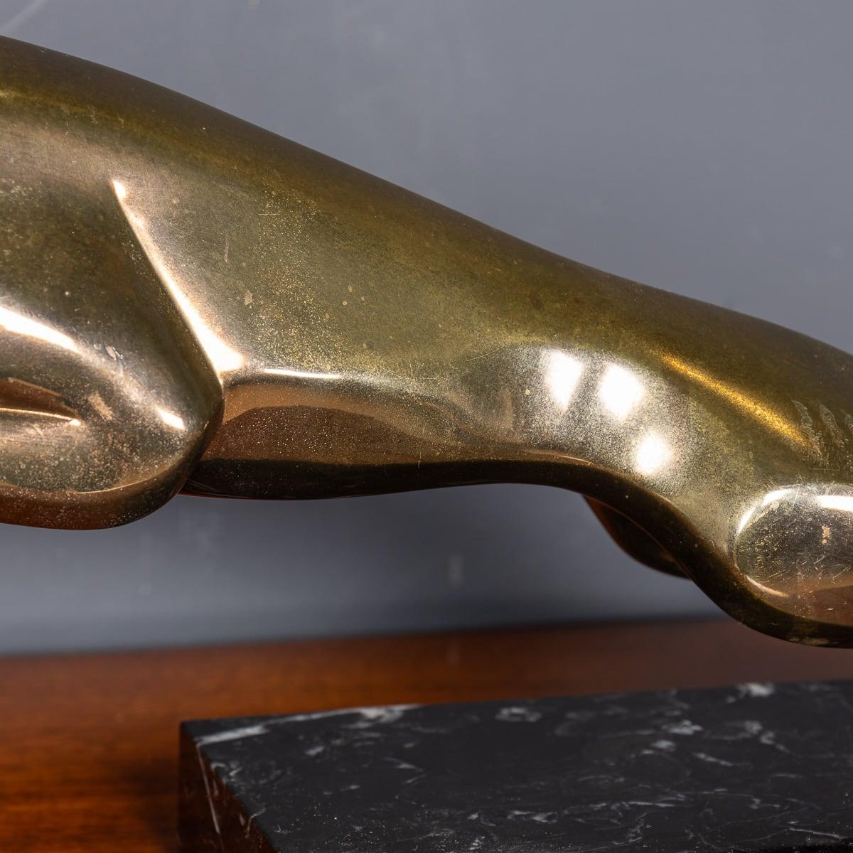 20th Century Large Bronze Jaguar Showroom Model On A Marble Plinth c.1970 3