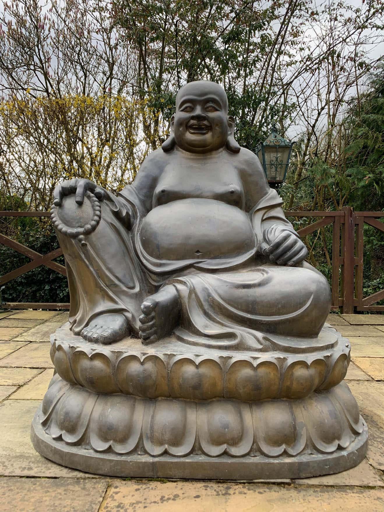 20th Century Large Bronze Laughing Budai, Italian Bronze Garden Ornament For Sale 1