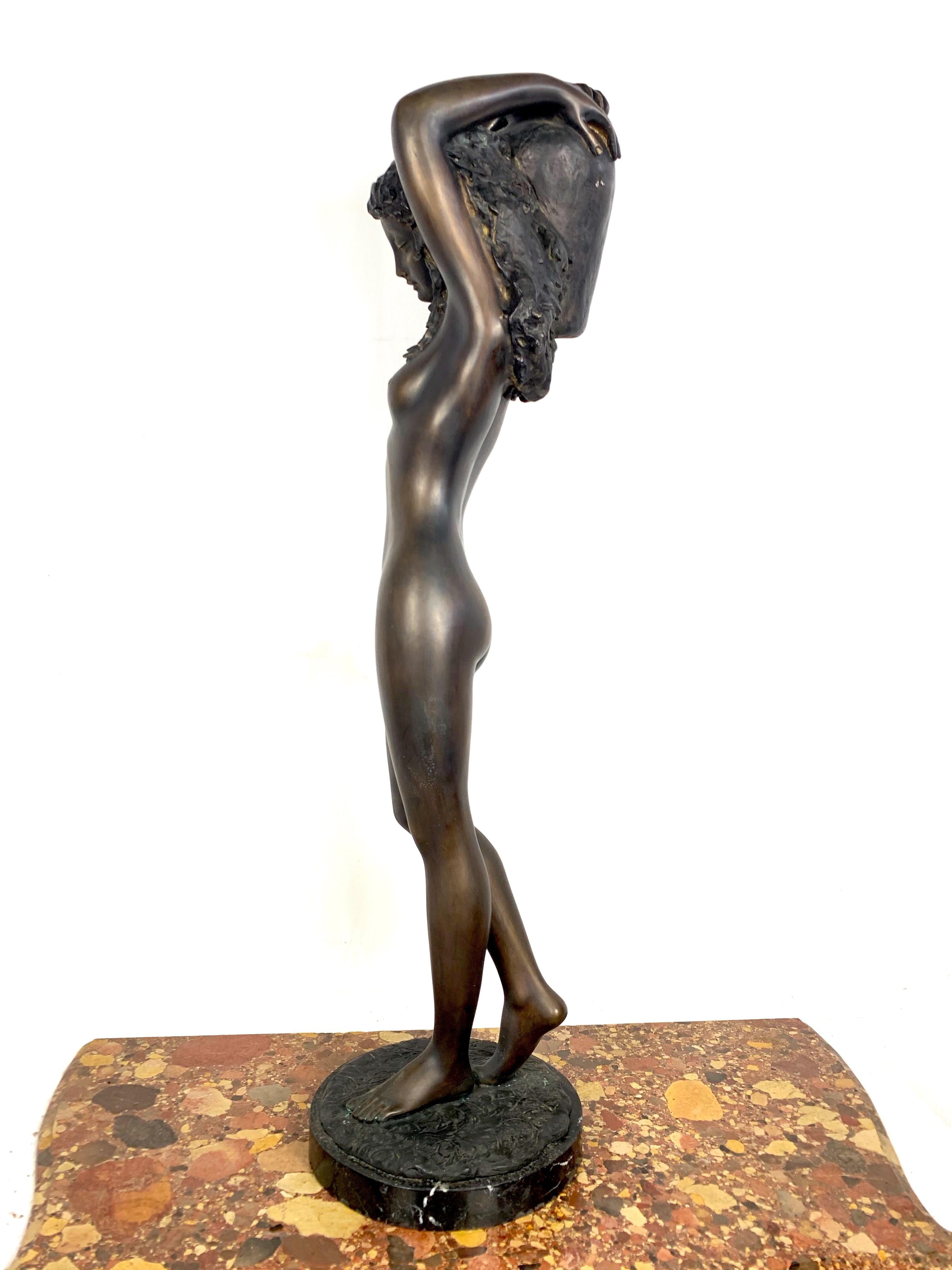 Art Deco 20th Century Large Bronze Sculpture of a Nude Young Lady Carrying a Water Urn For Sale