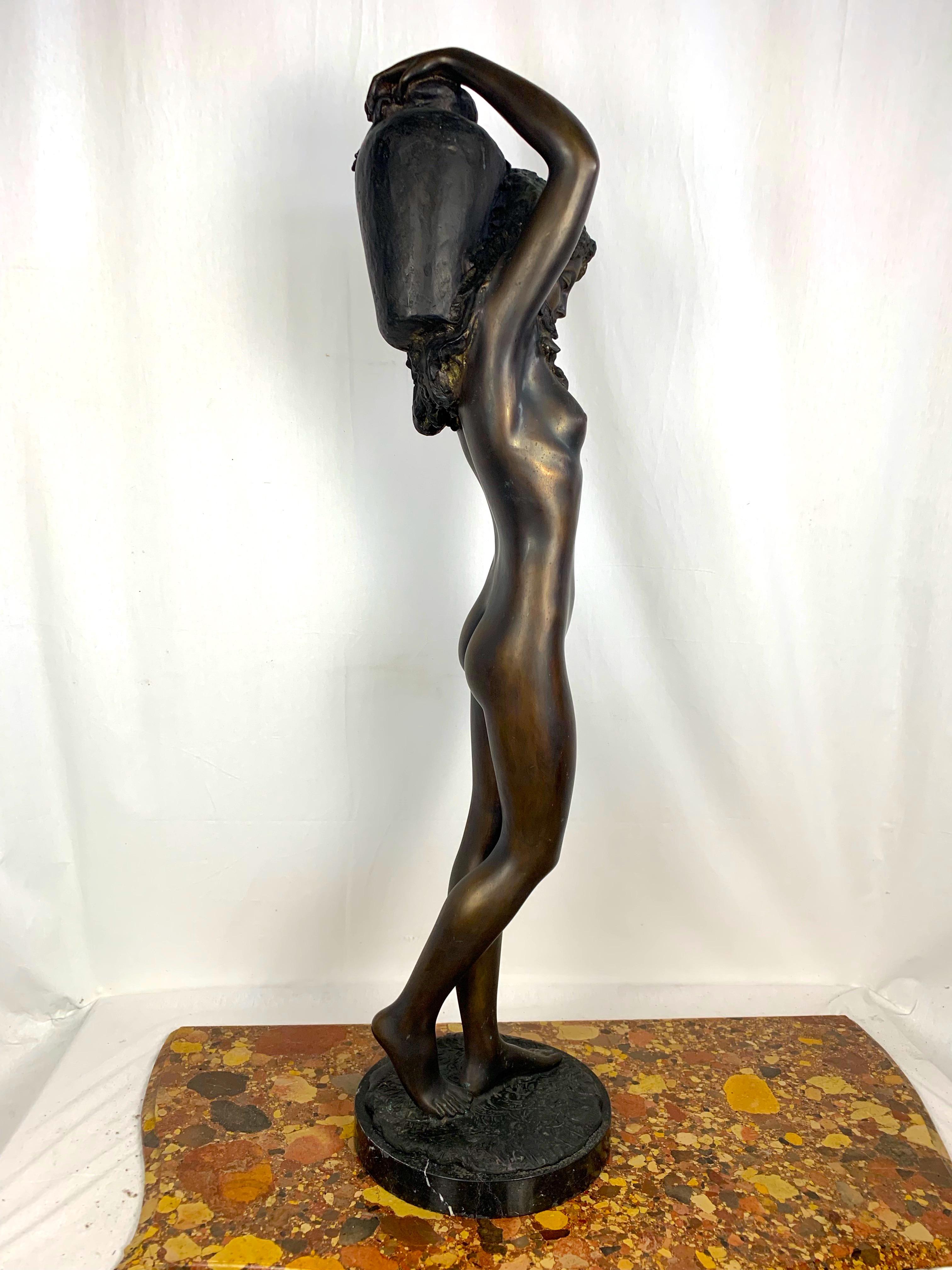 20th Century Large Bronze Sculpture of a Nude Young Lady Carrying a Water Urn In Excellent Condition For Sale In London, GB