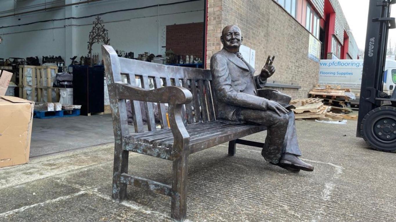 20th Century Large Bronze Winston Churchill on a Bench 1