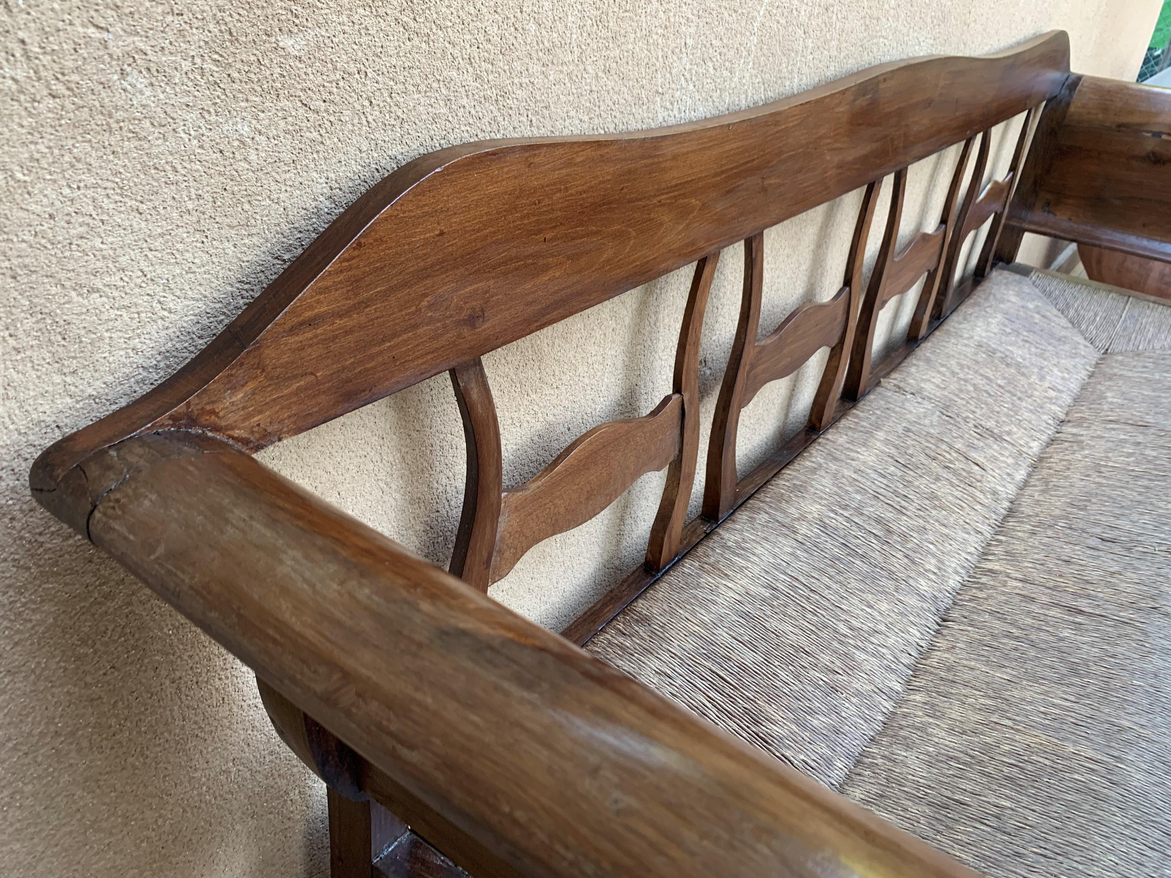 20th Century Large Catalan Bench in Walnut with Caned Seat For Sale 3