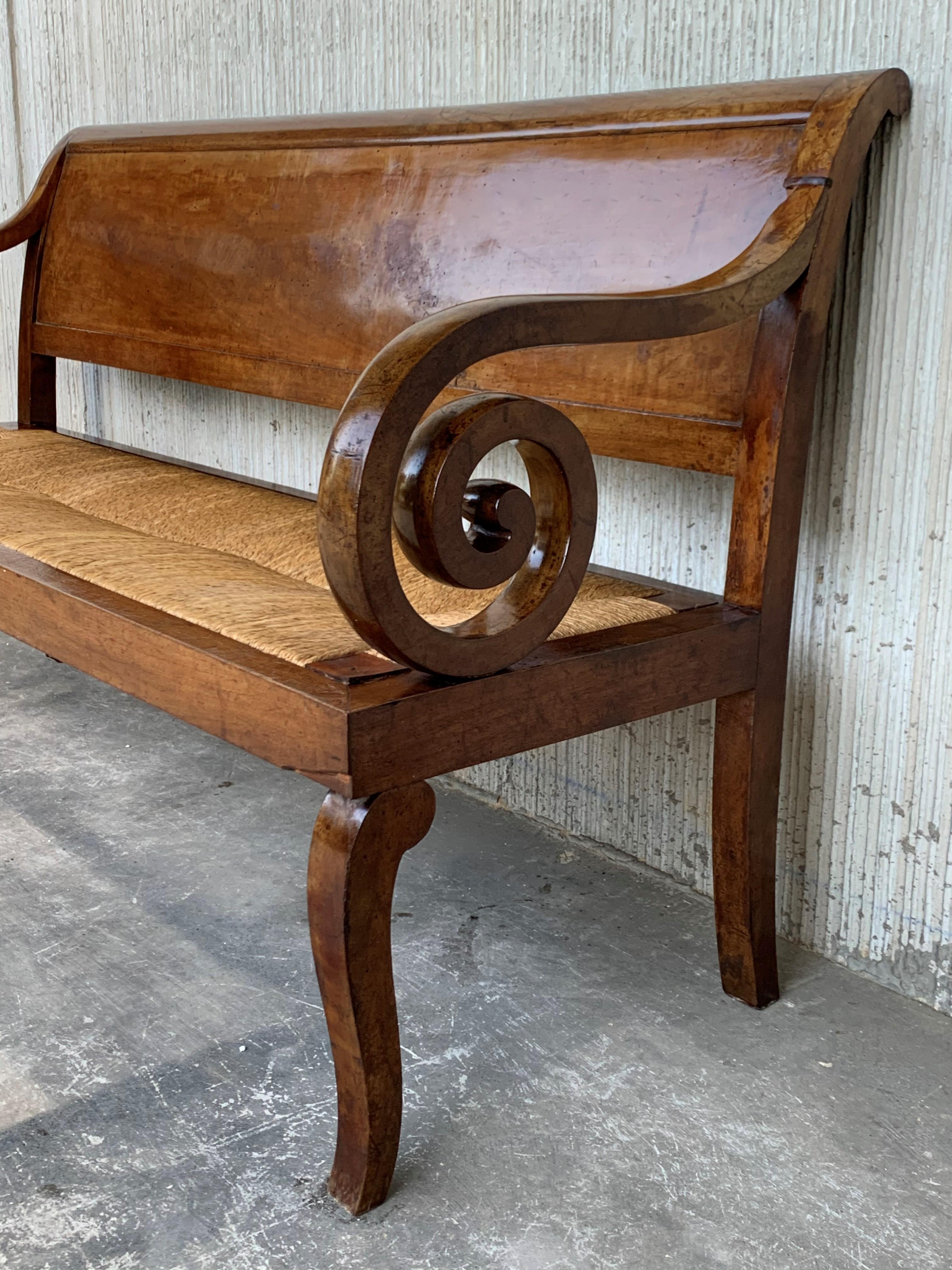 19th Century Large Catalan Bench in Walnut with Caned Seat 6