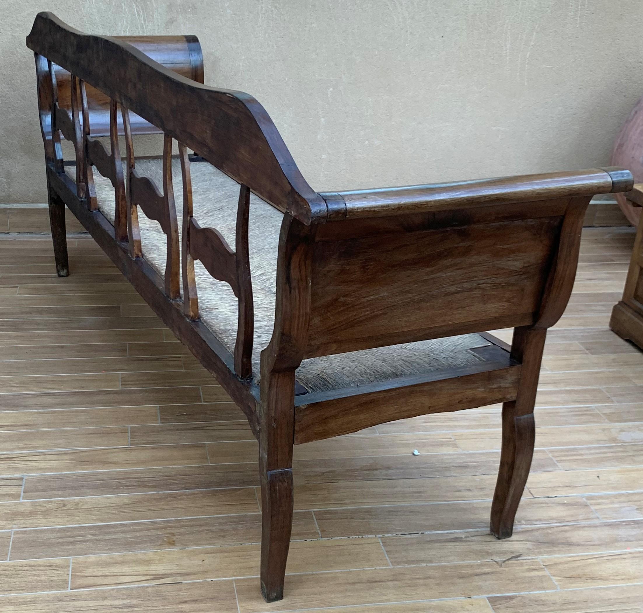 Spanish 20th Century Large Catalan Bench in Walnut with Caned Seat For Sale