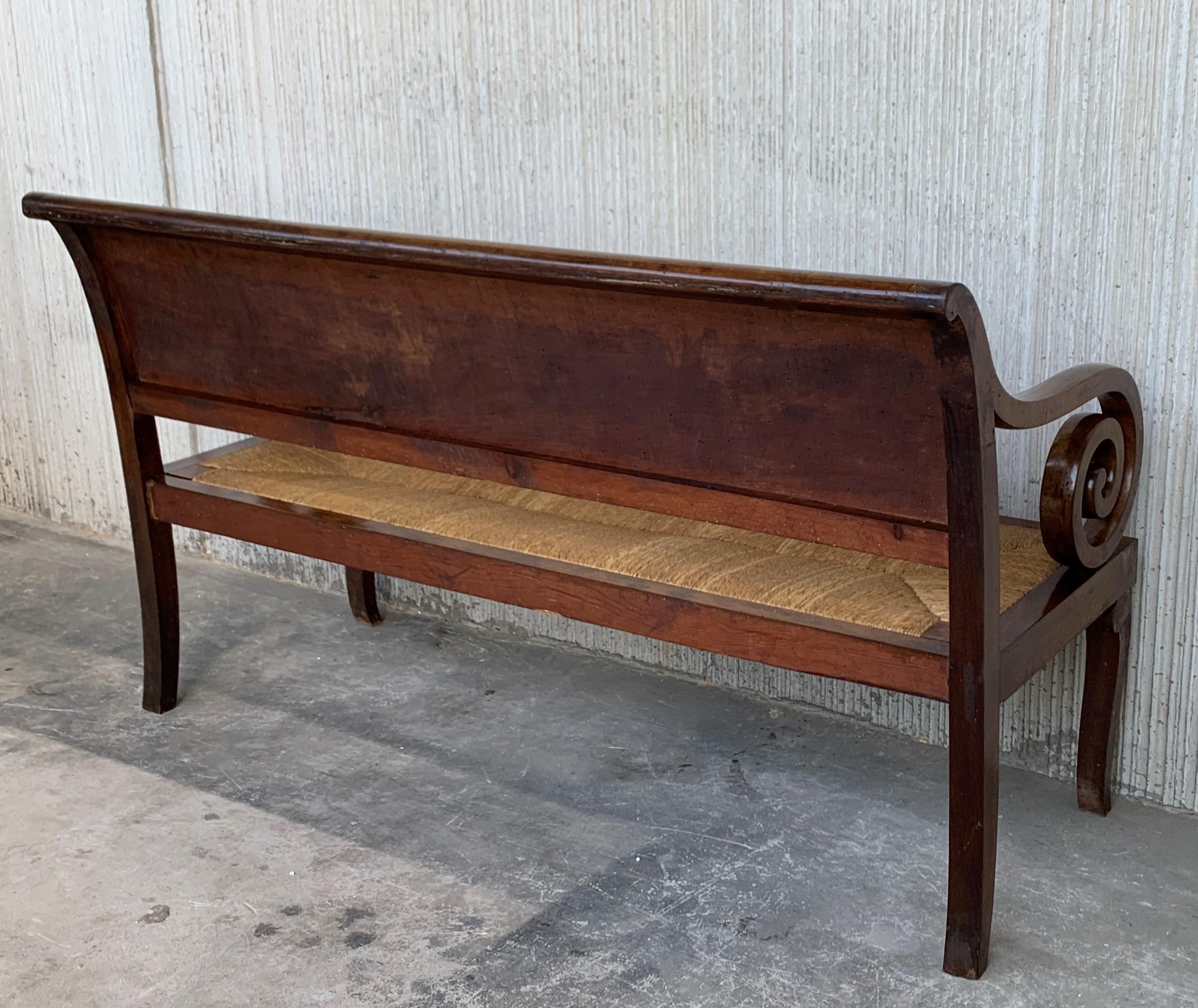 19th Century Large Catalan Bench in Walnut with Caned Seat 2
