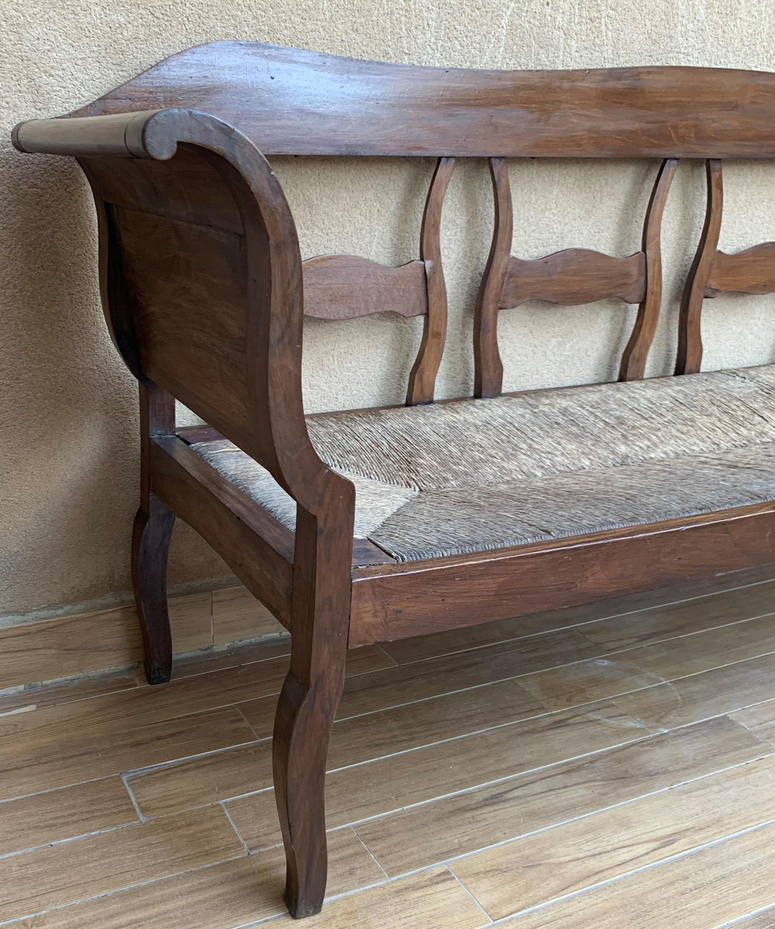 20th Century Large Catalan Bench in Walnut with Caned Seat For Sale 1