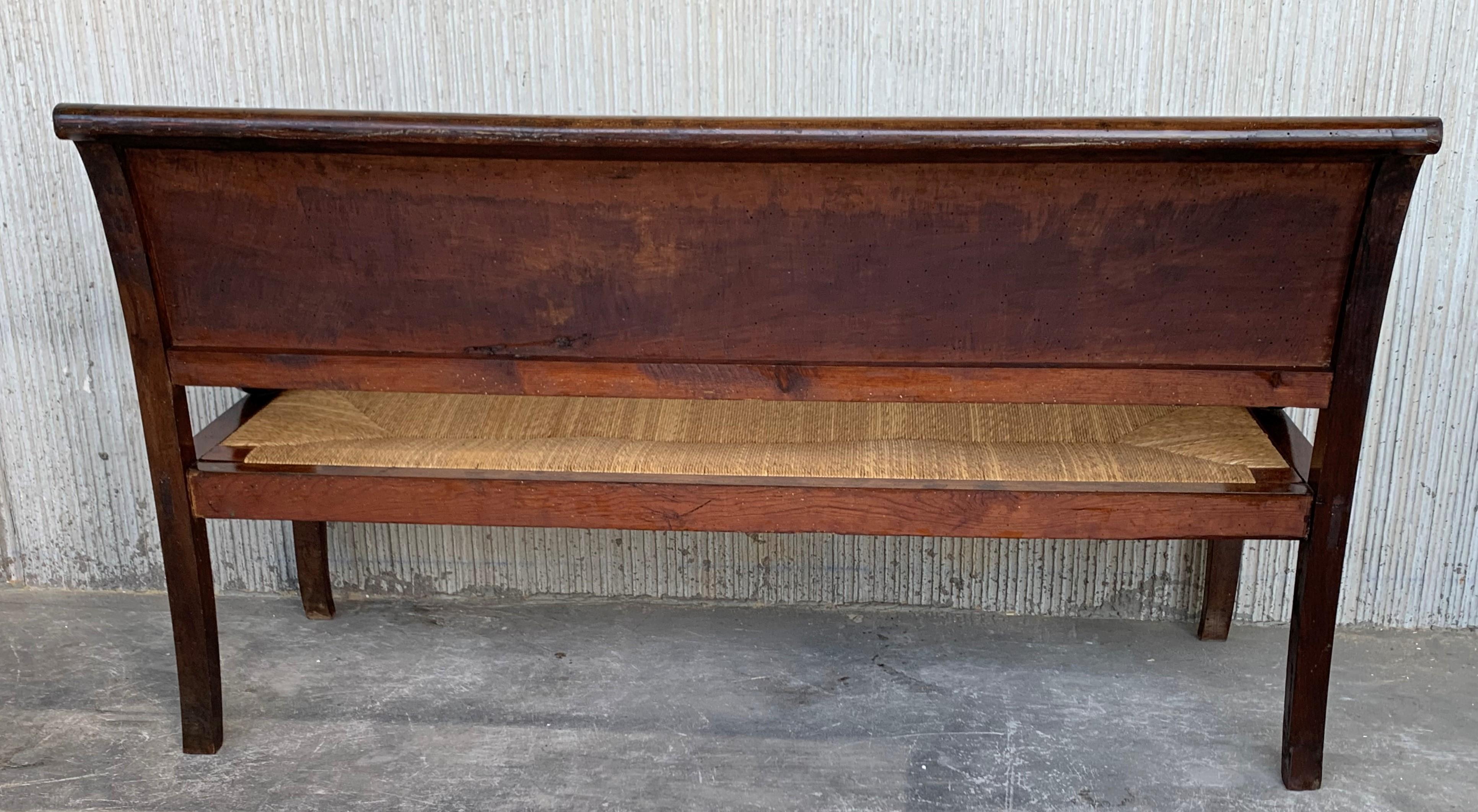 19th Century Large Catalan Bench in Walnut with Caned Seat 3