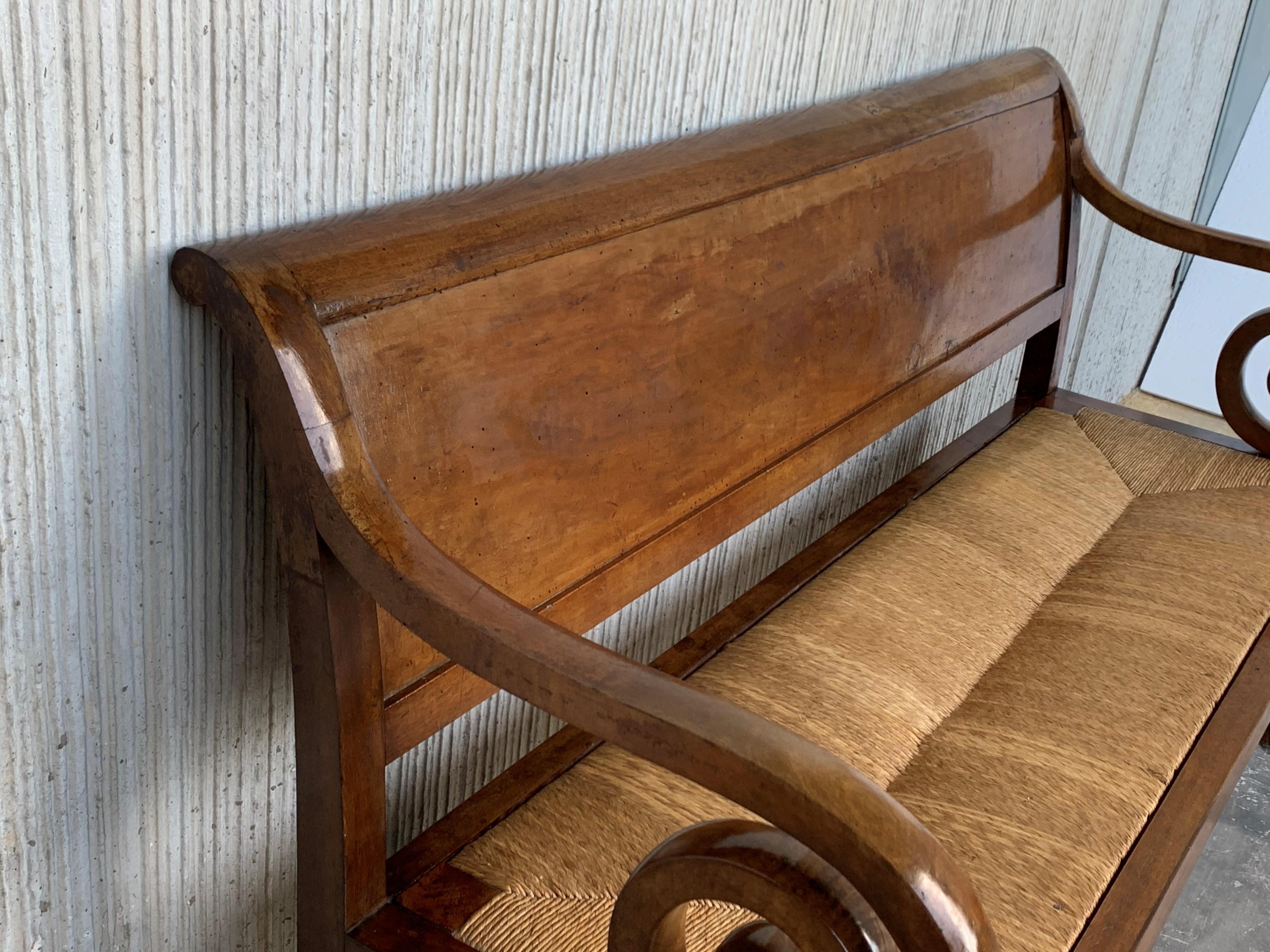 19th Century Large Catalan Bench in Walnut with Caned Seat 4