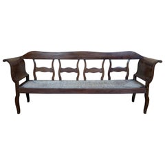 20th Century Large Catalan Bench in Walnut with Caned Seat