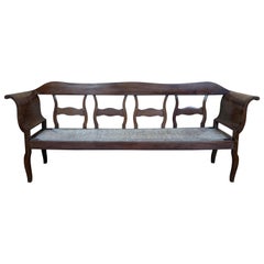 Antique 20th Century Large Catalan Bench in Walnut with Caned Seat