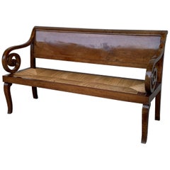 Antique 19th Century Large Catalan Bench in Walnut with Caned Seat