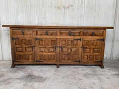 20th Century Large Catalan Spanish Baroque Carved Waln Tuscan Credenza or Buffet