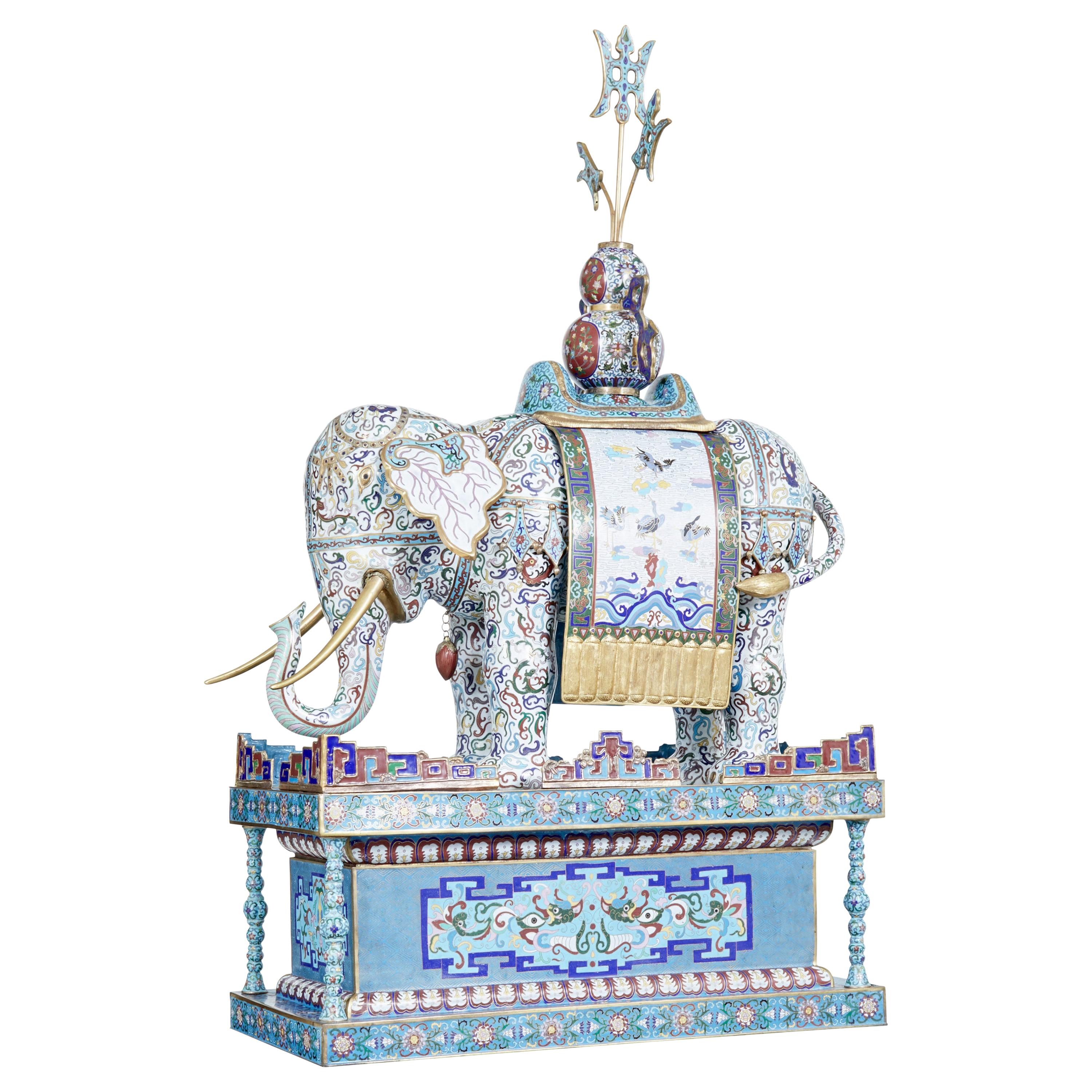 20th Century Large Chinese Cloisonne Enamel Elephant on Stand