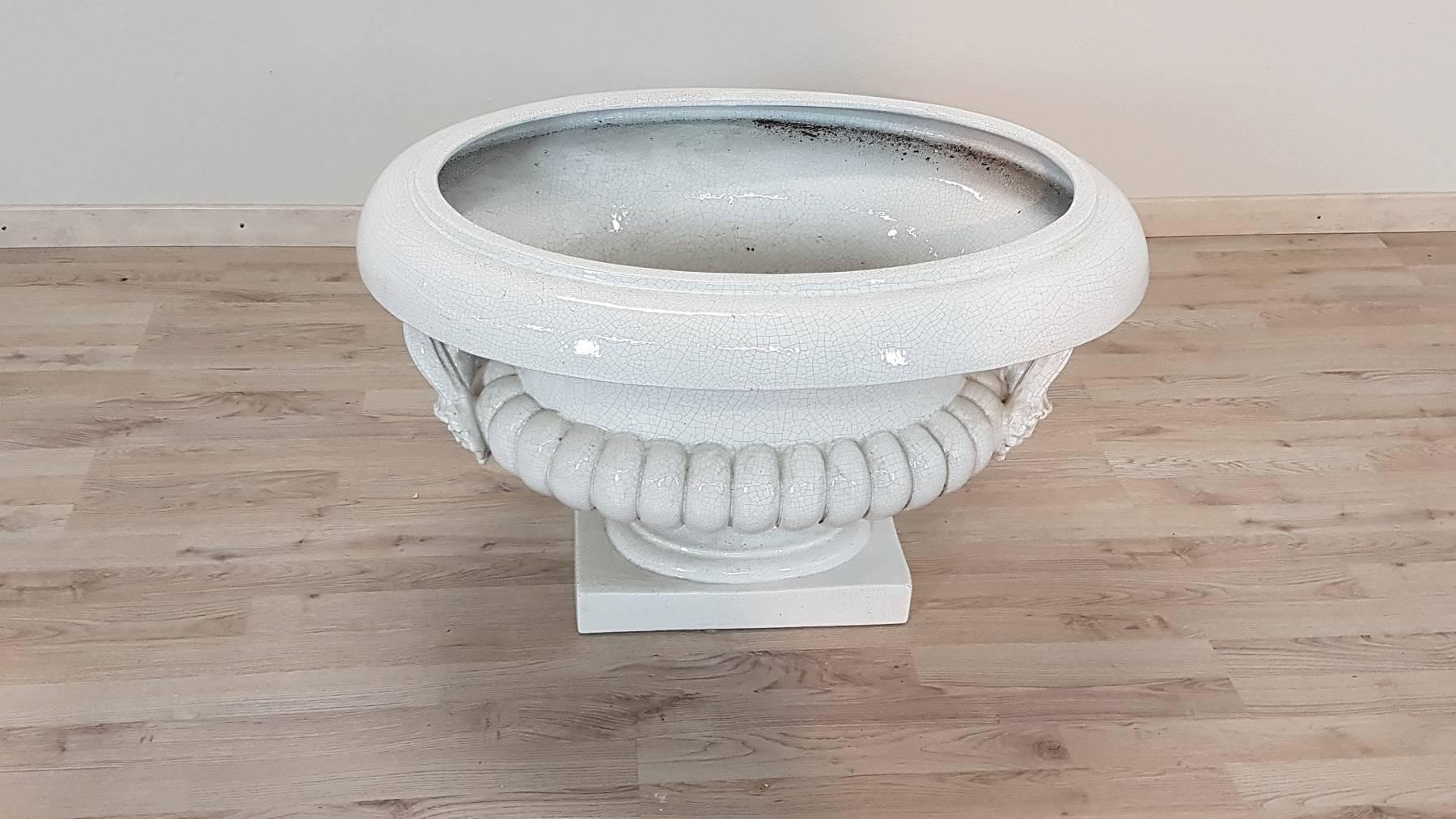 Neoclassical Revival 20th Century Italian Neoclassic Style White Ceramic Vase, 1950s