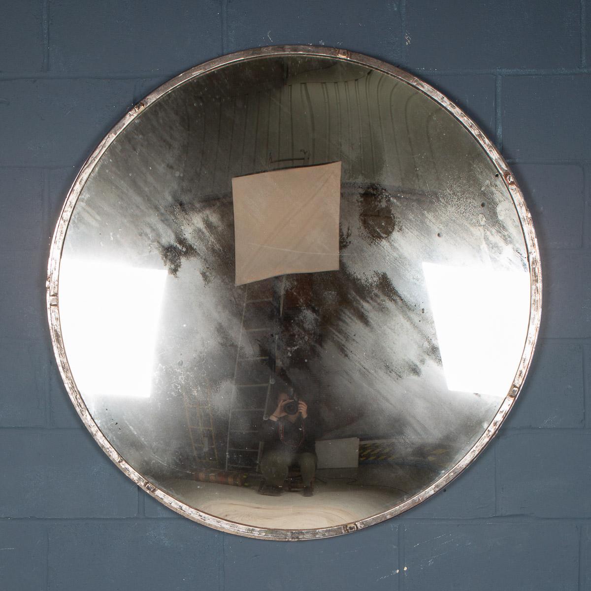 One of the most dramatic pieces of interior design furniture for any home, this railway mirror was manufactured in Czechoslovakia around the middle of the last century. Measuring an impressive 125cm in diameter, it is slightly convex (fish-eyed) to