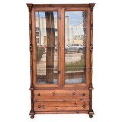 20th Century Large Cupboard or Bookcase with Glass Vitrine, Pine, Spain Restored