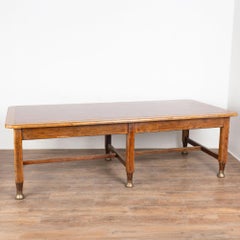 20th Century Large Danish Oak Writing Library Table with Red Leather Top