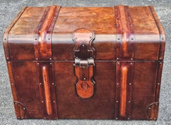 20th Century Large Felt Lined Leather Trunk