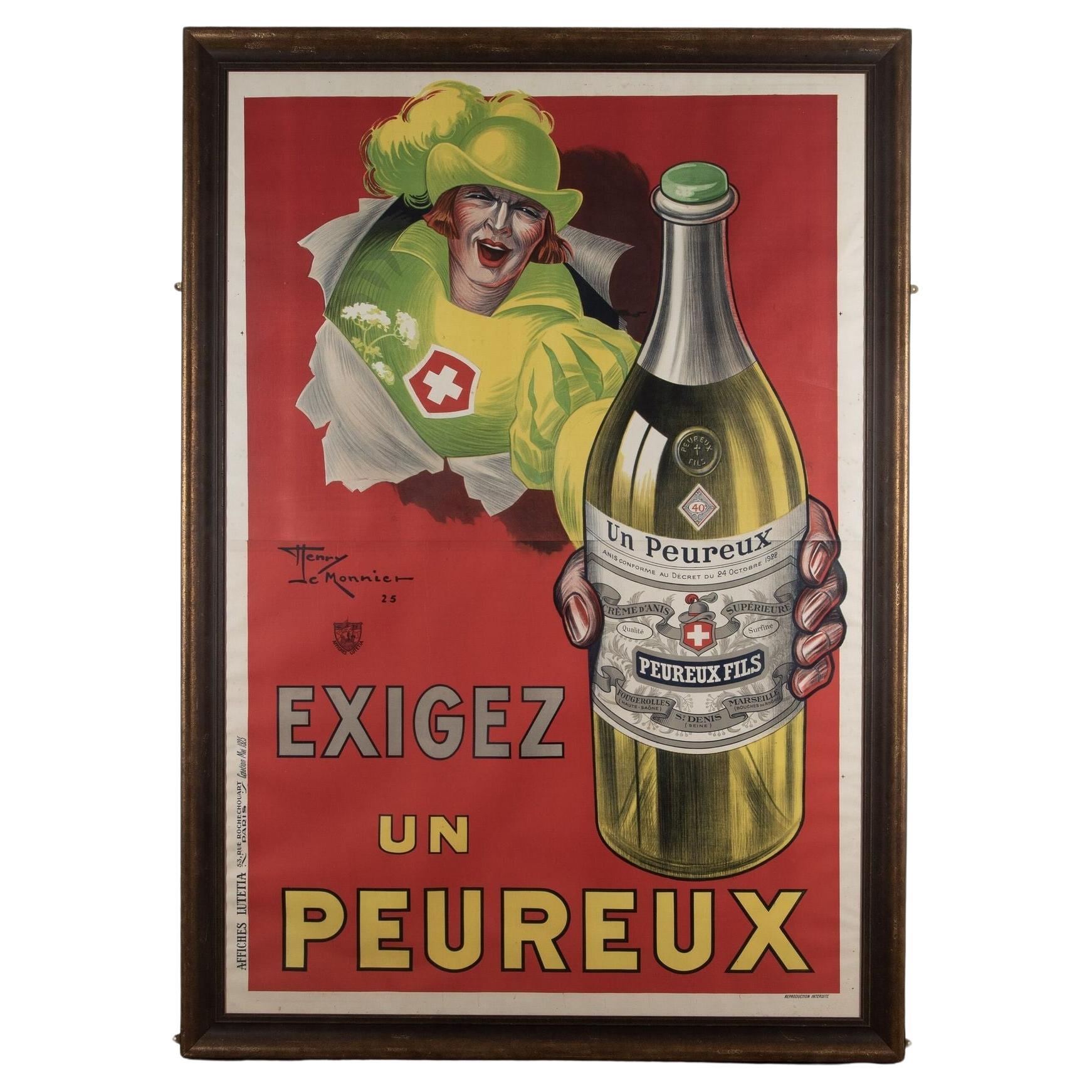 Grande affiche publicitaire encadrée d'un absinthe du XXe siècle en vente
